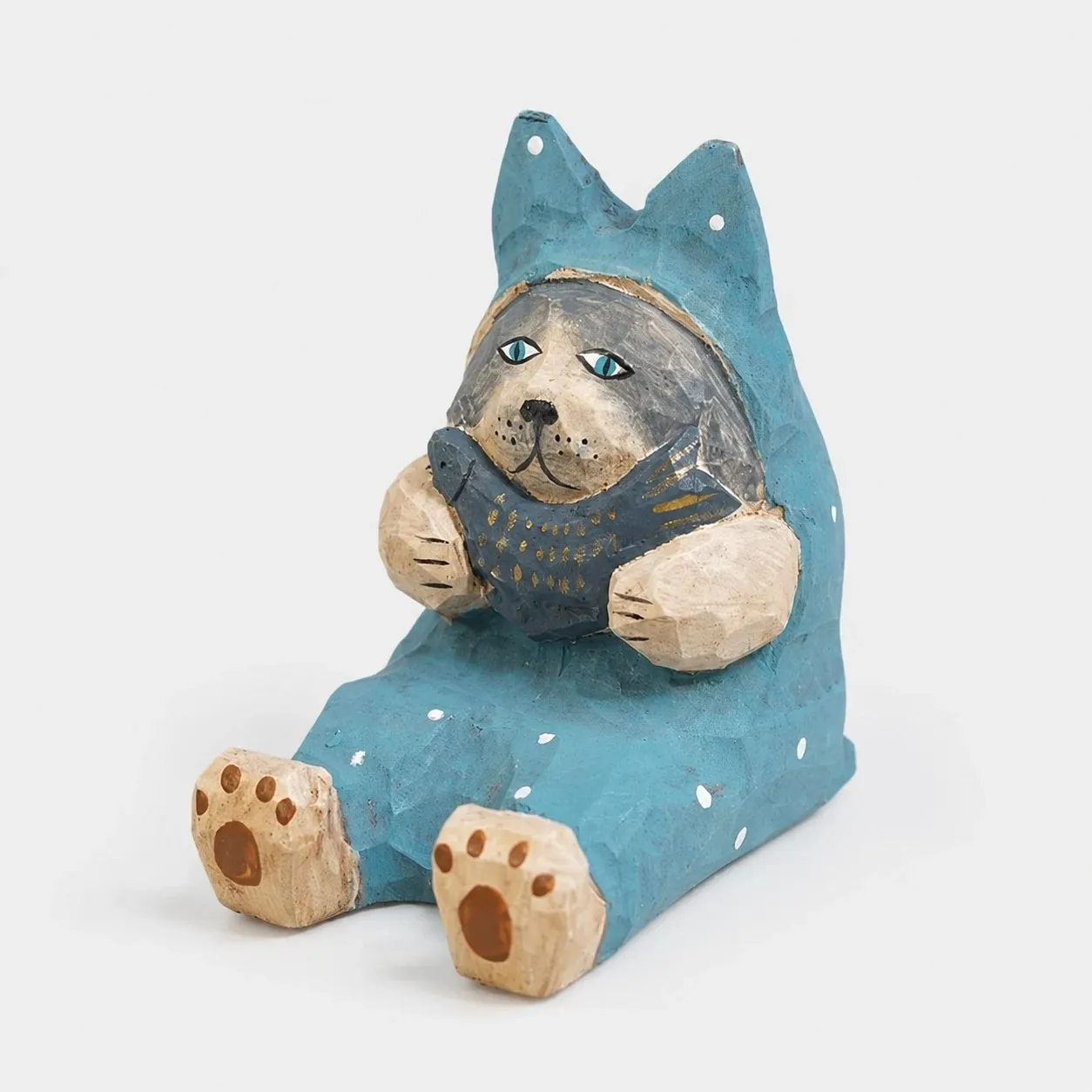 Hand-carved wooden animal phone stand