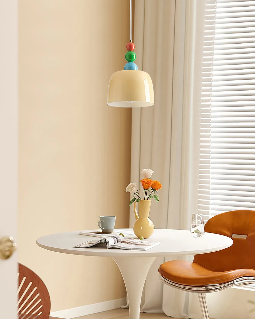 Cream Pastoral Style Glass Plug In Pendant Lamp P012