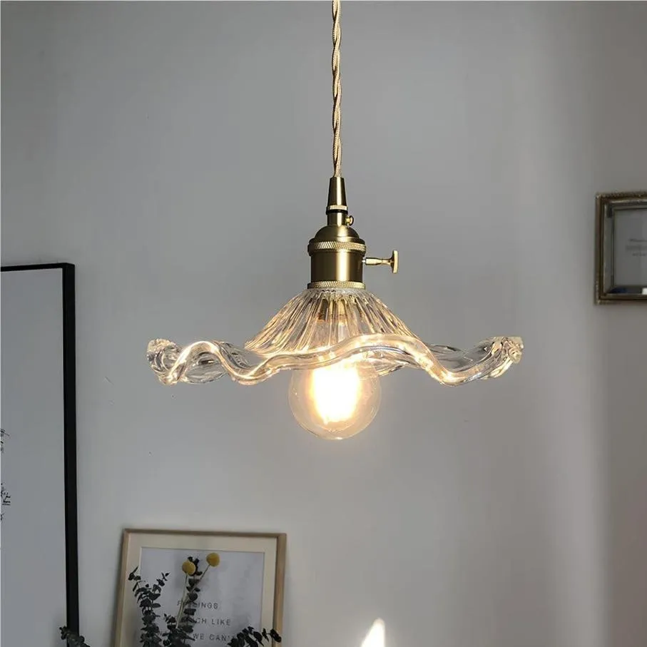 Retro Hibiscus Flower Glass Pendant Light S104