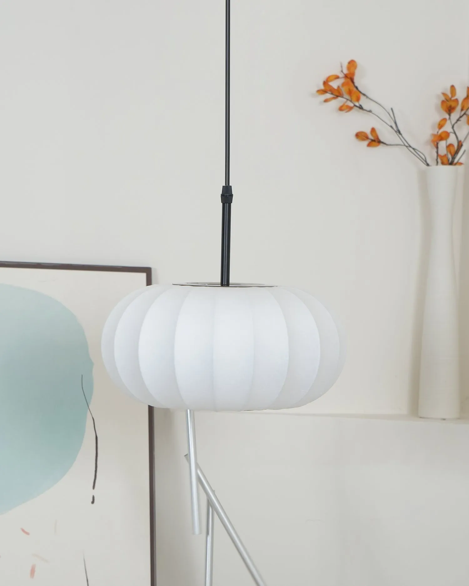 Simple Wabi-sabi White Lantern Fabric Pendant Lamp M105