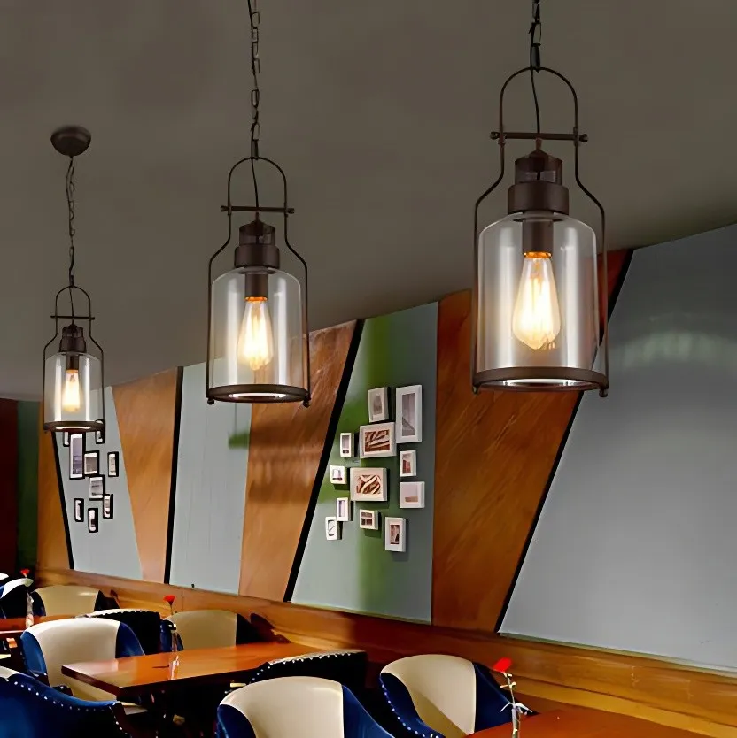 Industrial Vintage Iron Glass Jar 1-Light Pendant Light G30