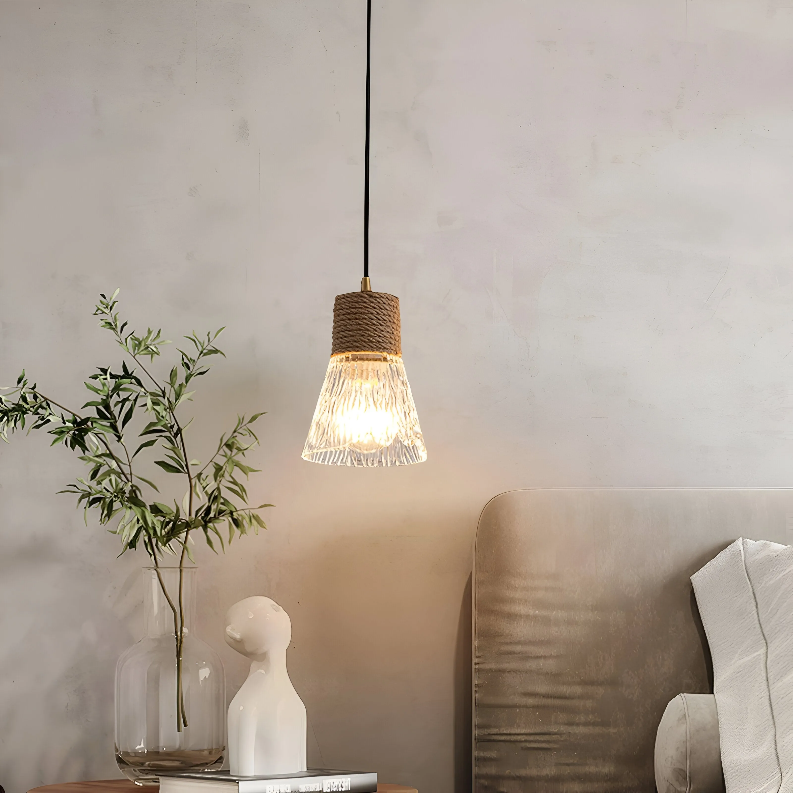 Nordic Hemp Rope Glass Pendant Light D938