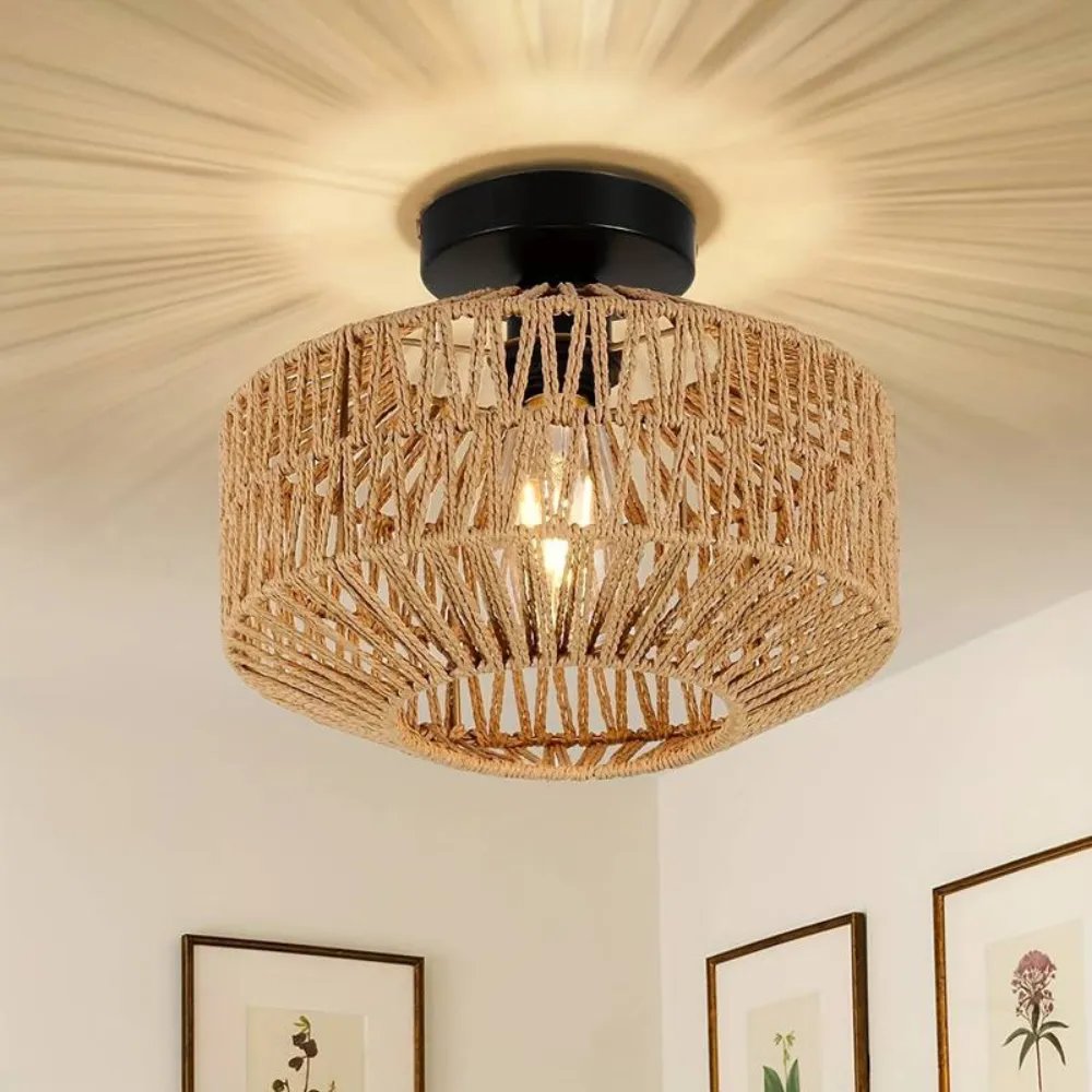 Woven Lantern Boho Radiance Rattan Ceiling Light D846