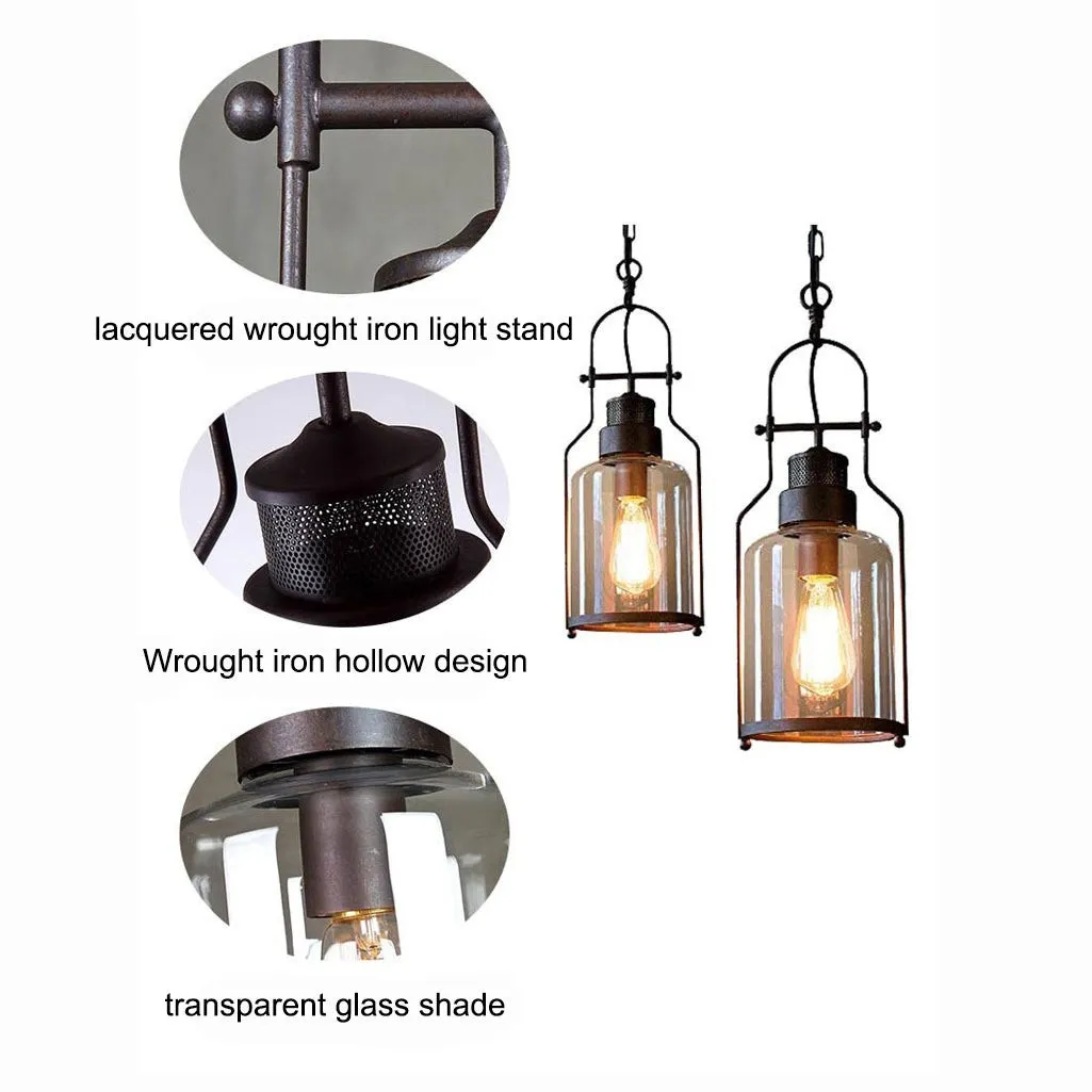 Industrial Vintage Iron Glass Jar 1-Light Pendant Light G30