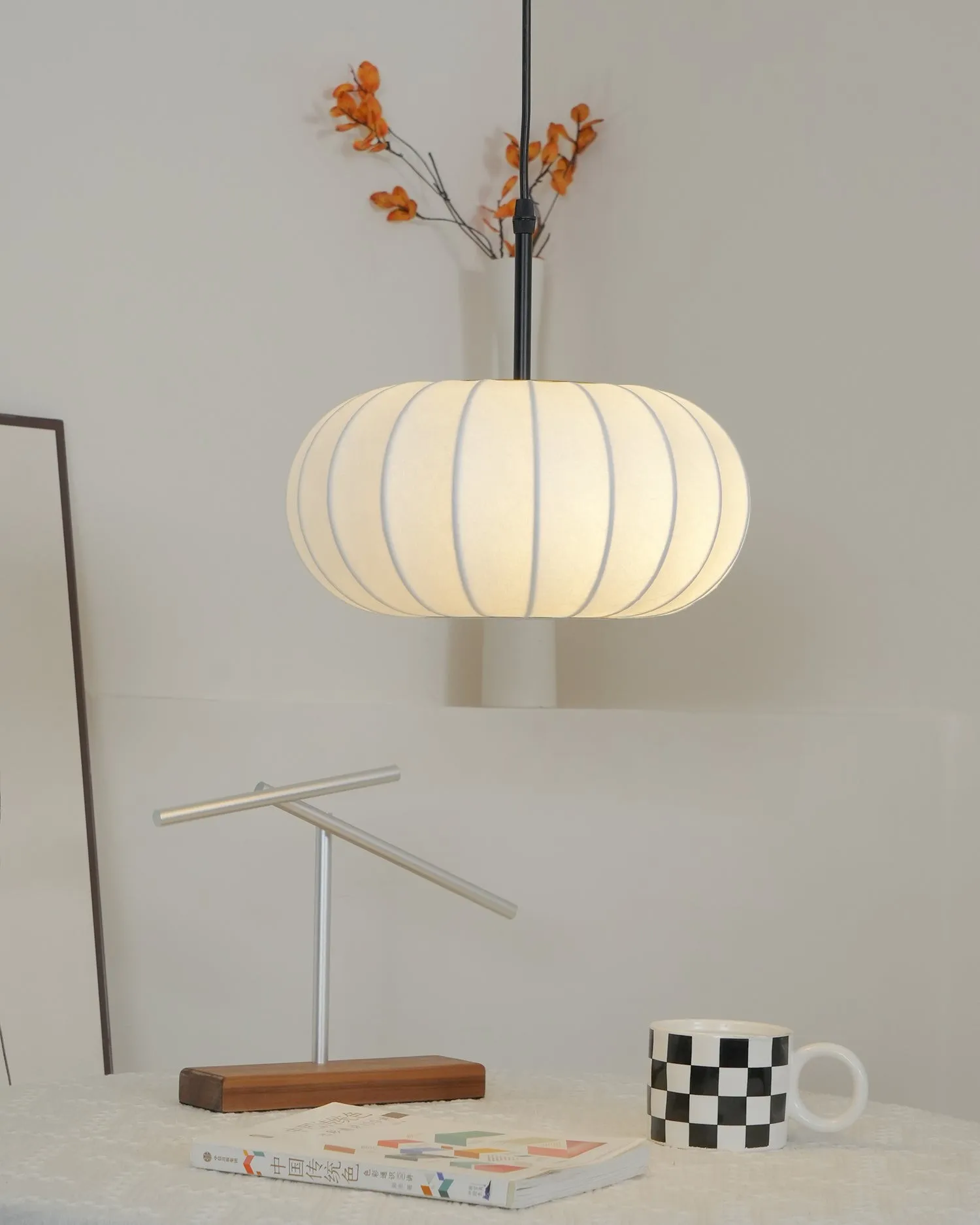 Simple Wabi-sabi White Lantern Fabric Pendant Lamp M105