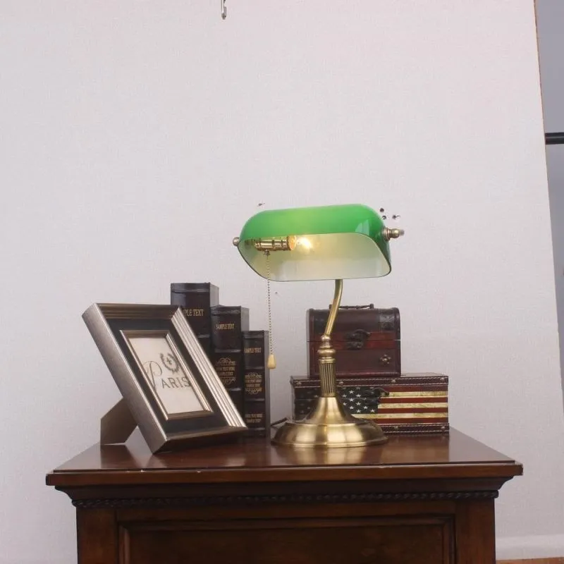 Vintage Glass Banker Desk Lamp Library Table Lamp S53