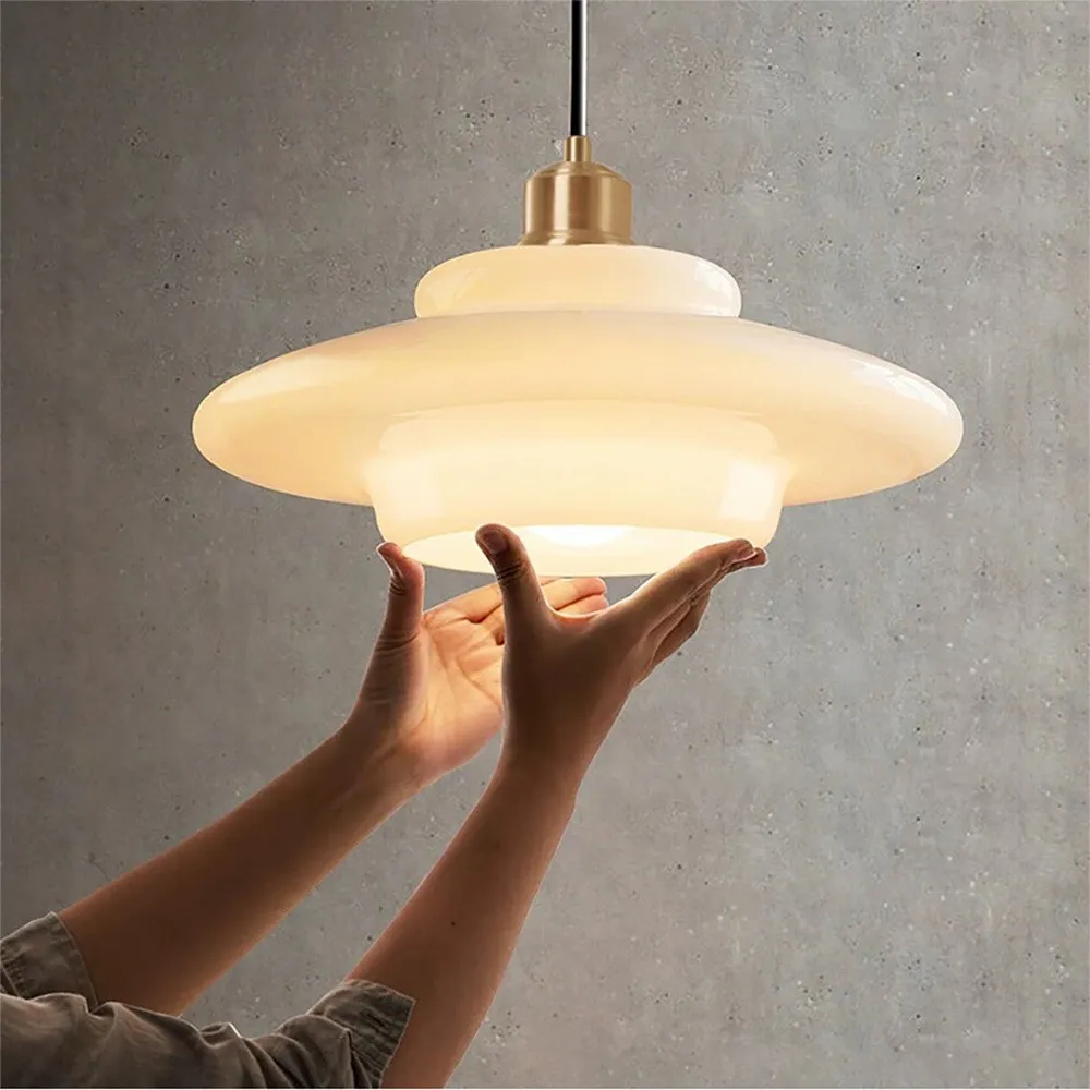 Mid-Century Art Milk White Glass Pendant Lamp S81