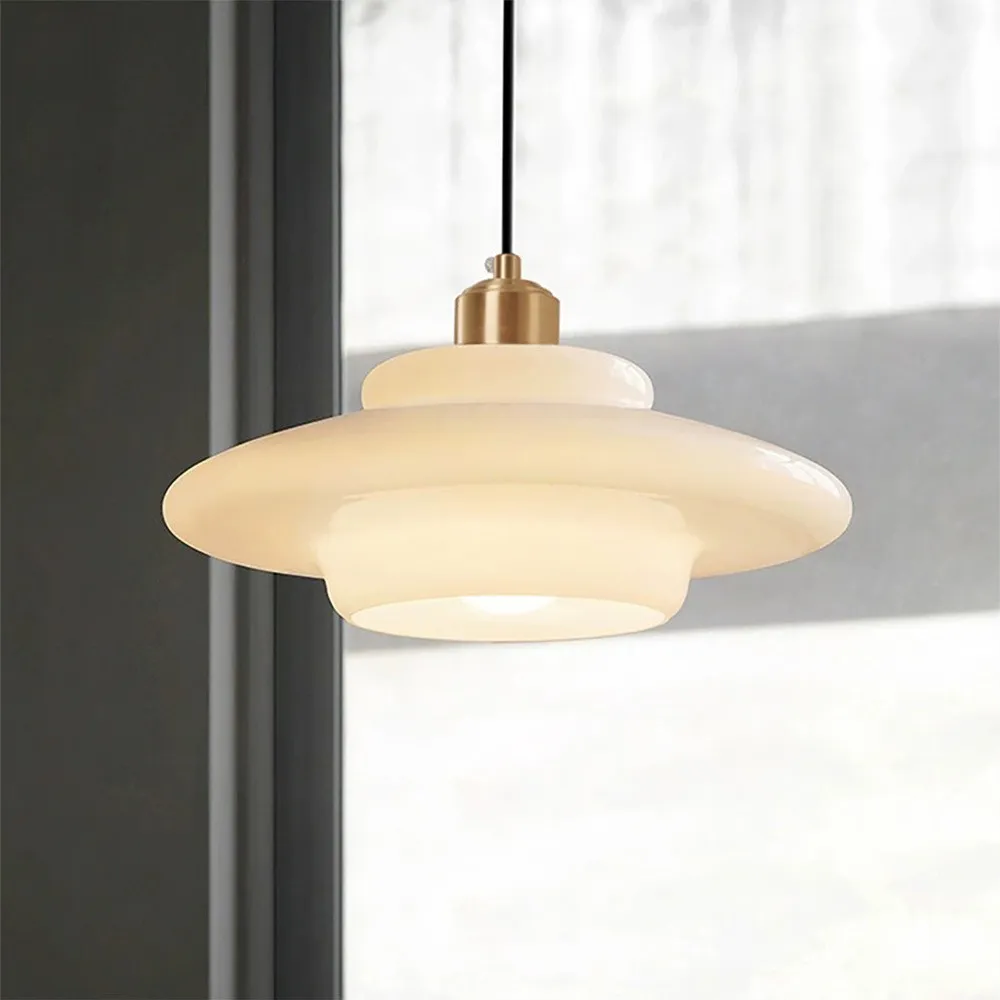 Mid-Century Art Milk White Glass Pendant Lamp S81