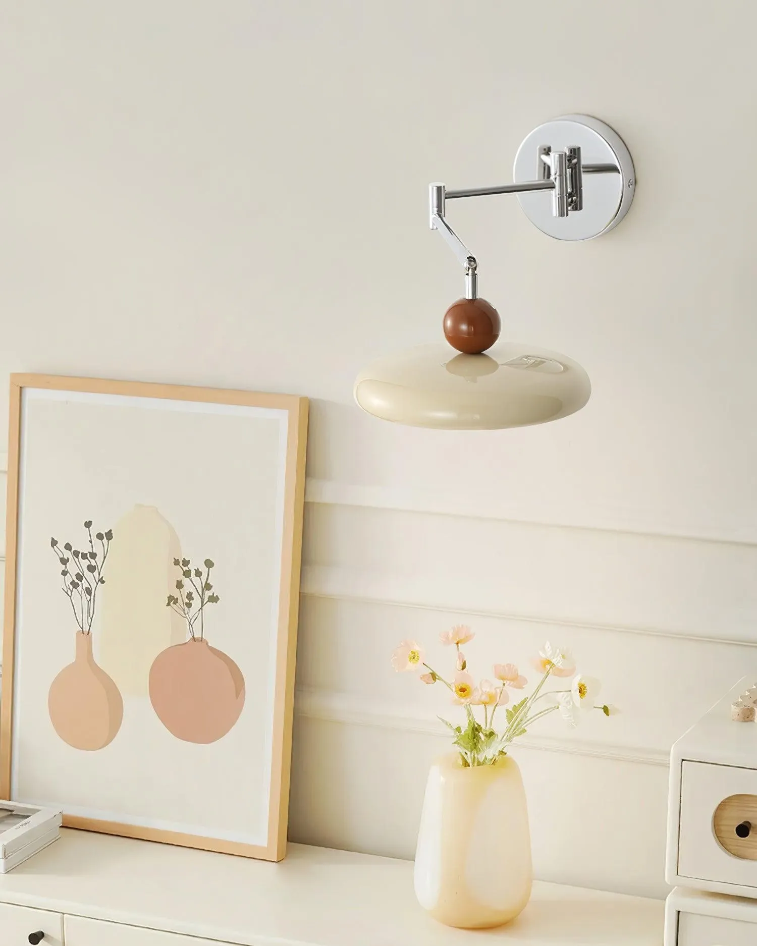 Cream Style Adjustable Swing Arm Disc Reading Wall Lamp M243