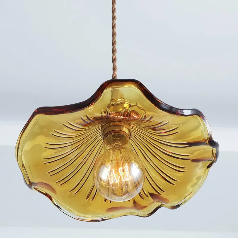 Retro Hibiscus Flower Glass Pendant Light S104