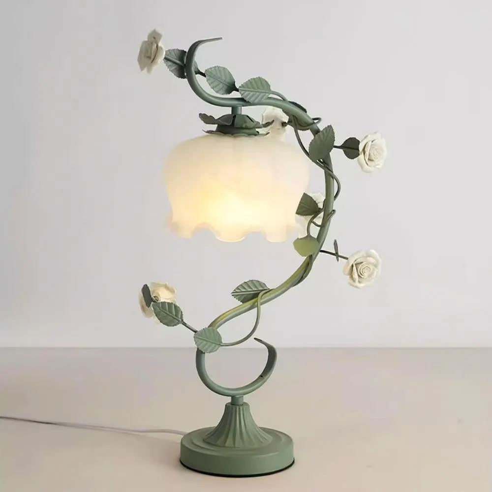 Green Pink White Rose Flower Table Lamp M209