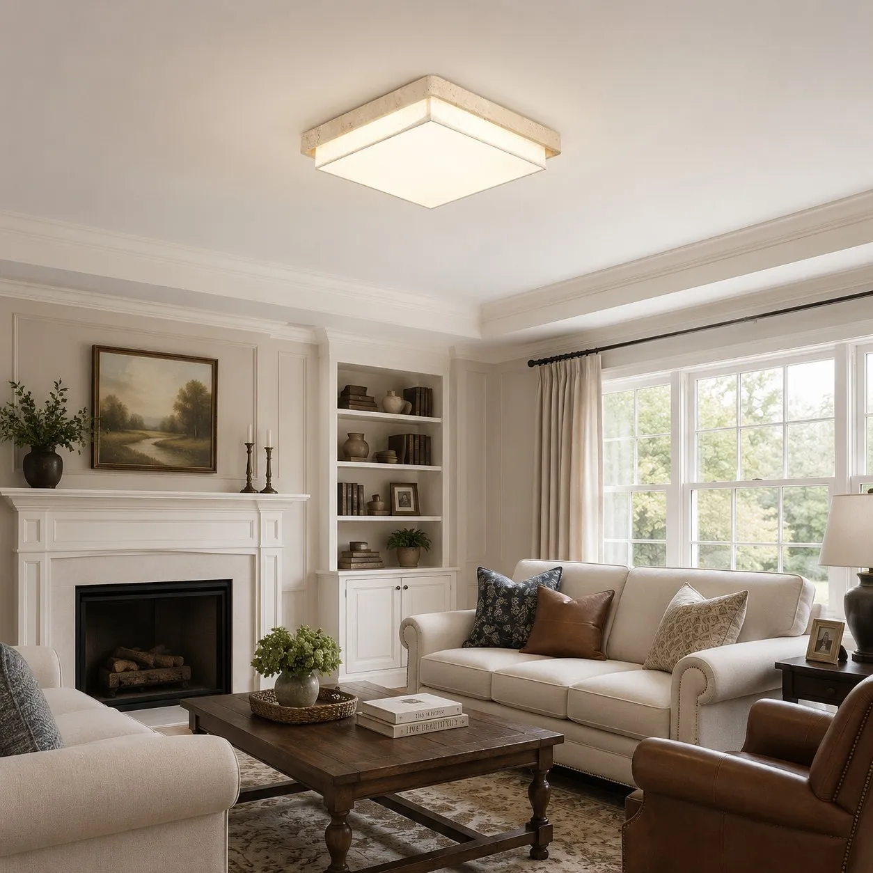 Travertine Fabric Flush Mount Ceiling Light