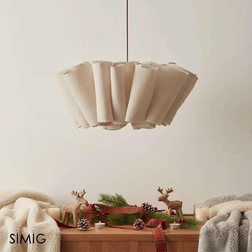 Scandinavian Pleated Fabric Pendant Light – Adjustable Hanging Lamp for Dining Room T191