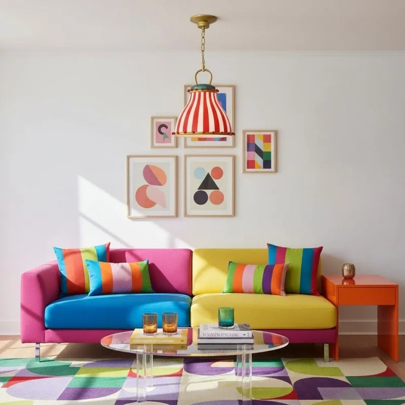 Festilo Glass Pendant Light - Playful Striped Design Hanging Lamp in Decorative Style for Kitchen and Dining T589