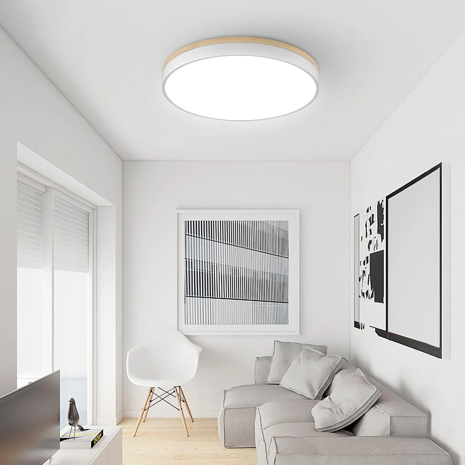 White Round Wooden Ceiling Lamp M298