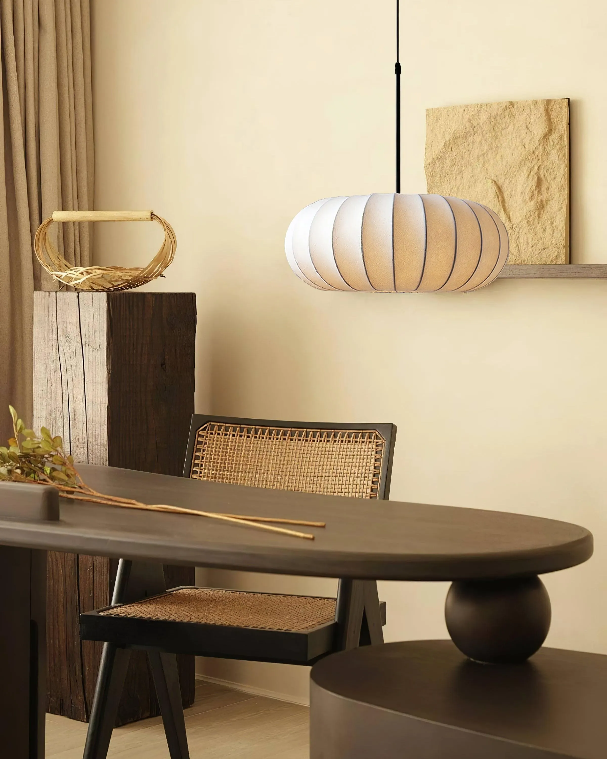 Simple Wabi-sabi White Lantern Fabric Pendant Lamp M105