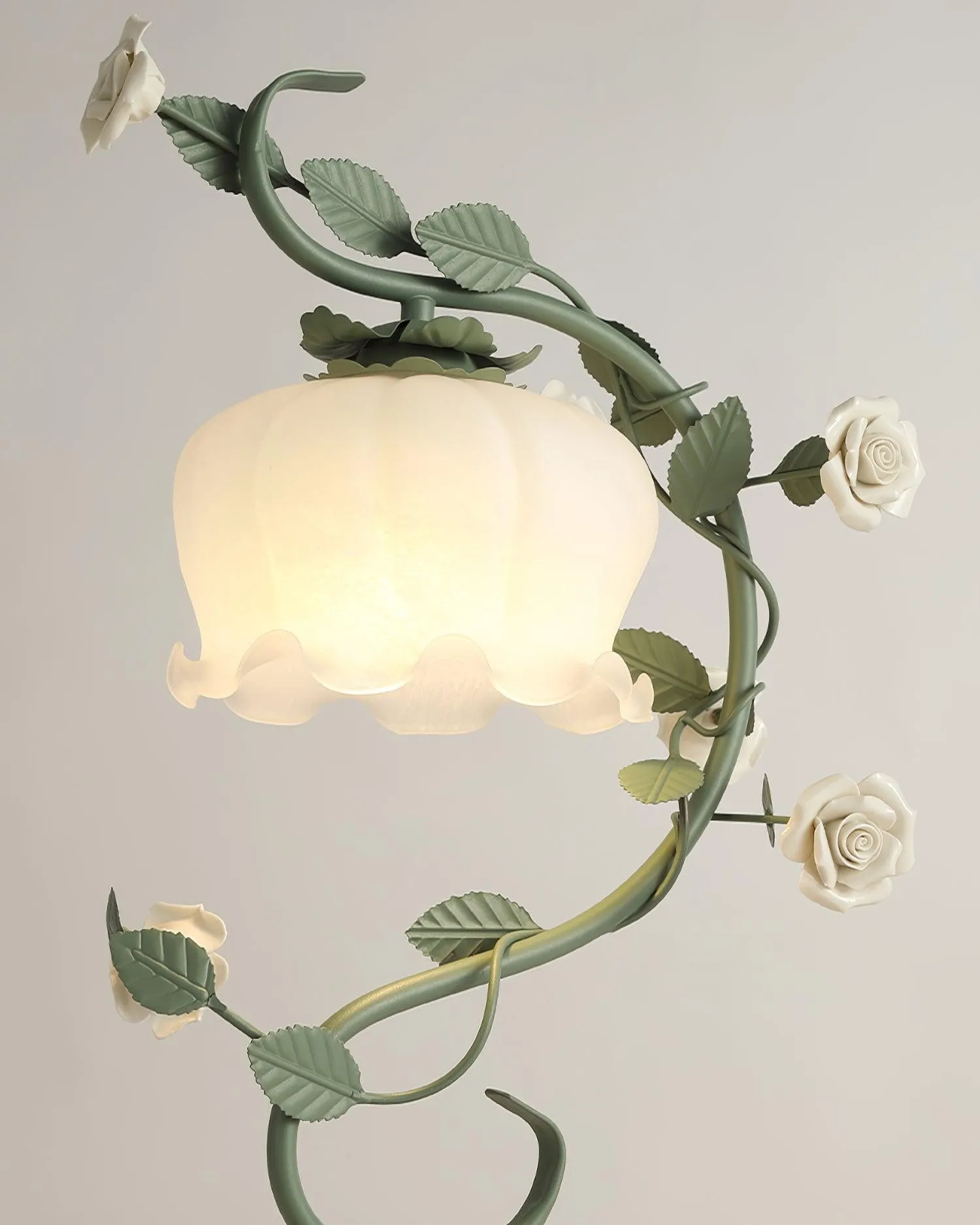 Green Pink White Rose Flower Table Lamp M209