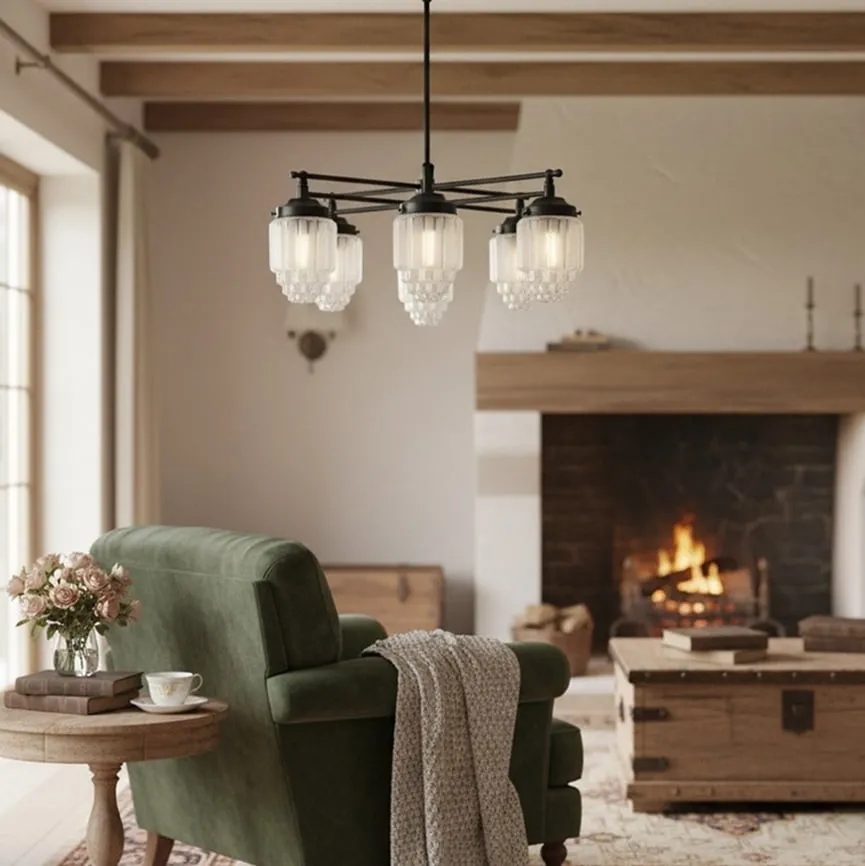 Tierlux Glass Chandelier – Vintage Brass Globe Lighting Fixture T357