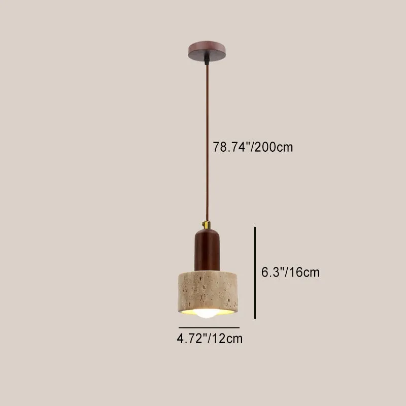 Traditional Japanese Travertine Wood Pendant Lamp M107