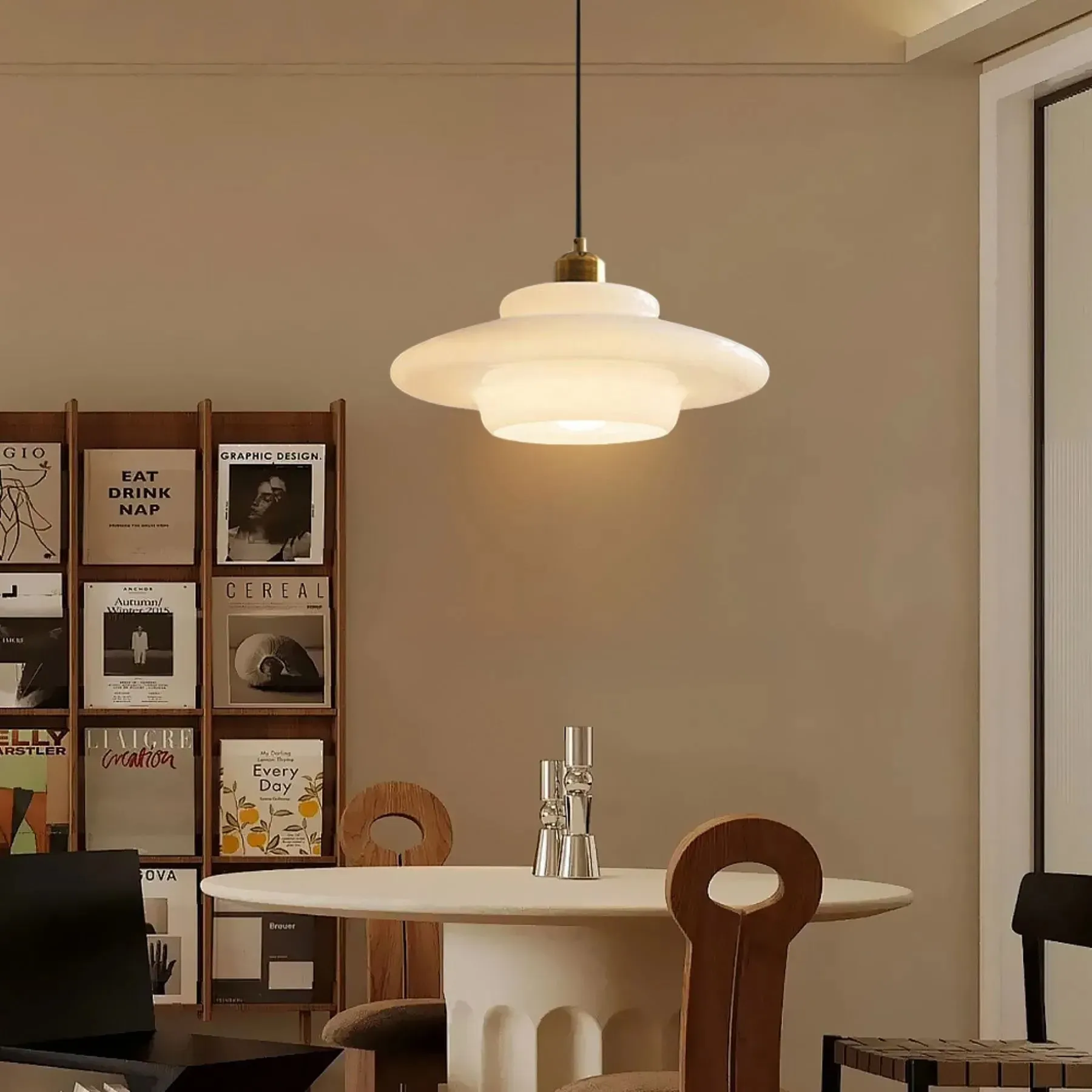 Mid-Century Art Milk White Glass Pendant Lamp S81