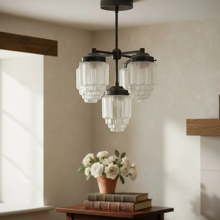 Tierlux Glass Chandelier – Vintage Brass Globe Lighting Fixture T357