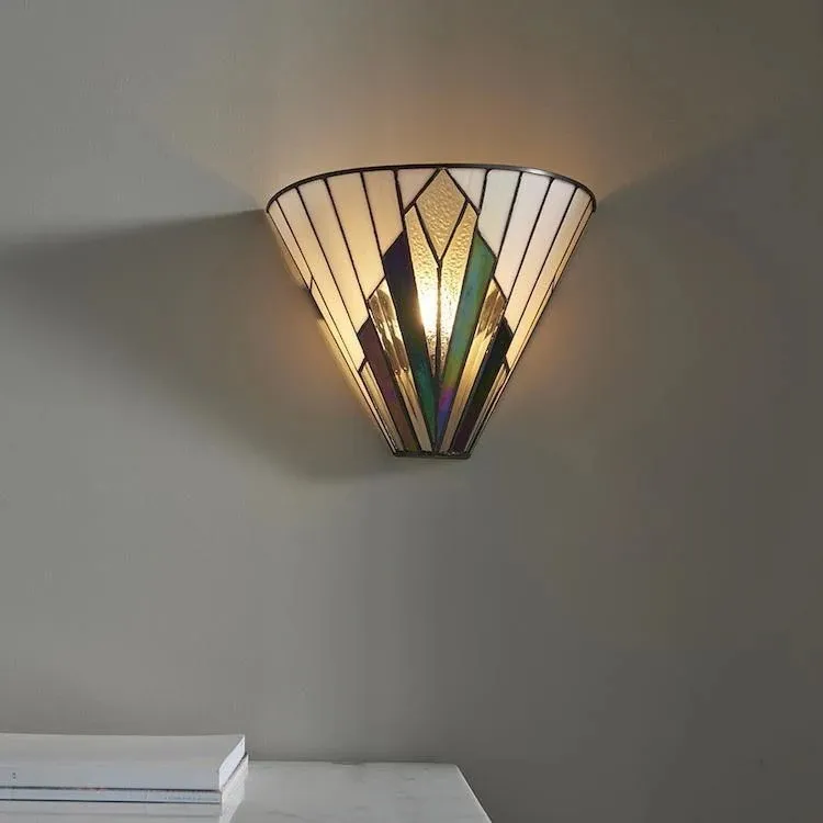 TF Astoria Vintage Fan-Shaped Wall Lamp - Handcrafted Art Glass For Bedroom Accent Light T635