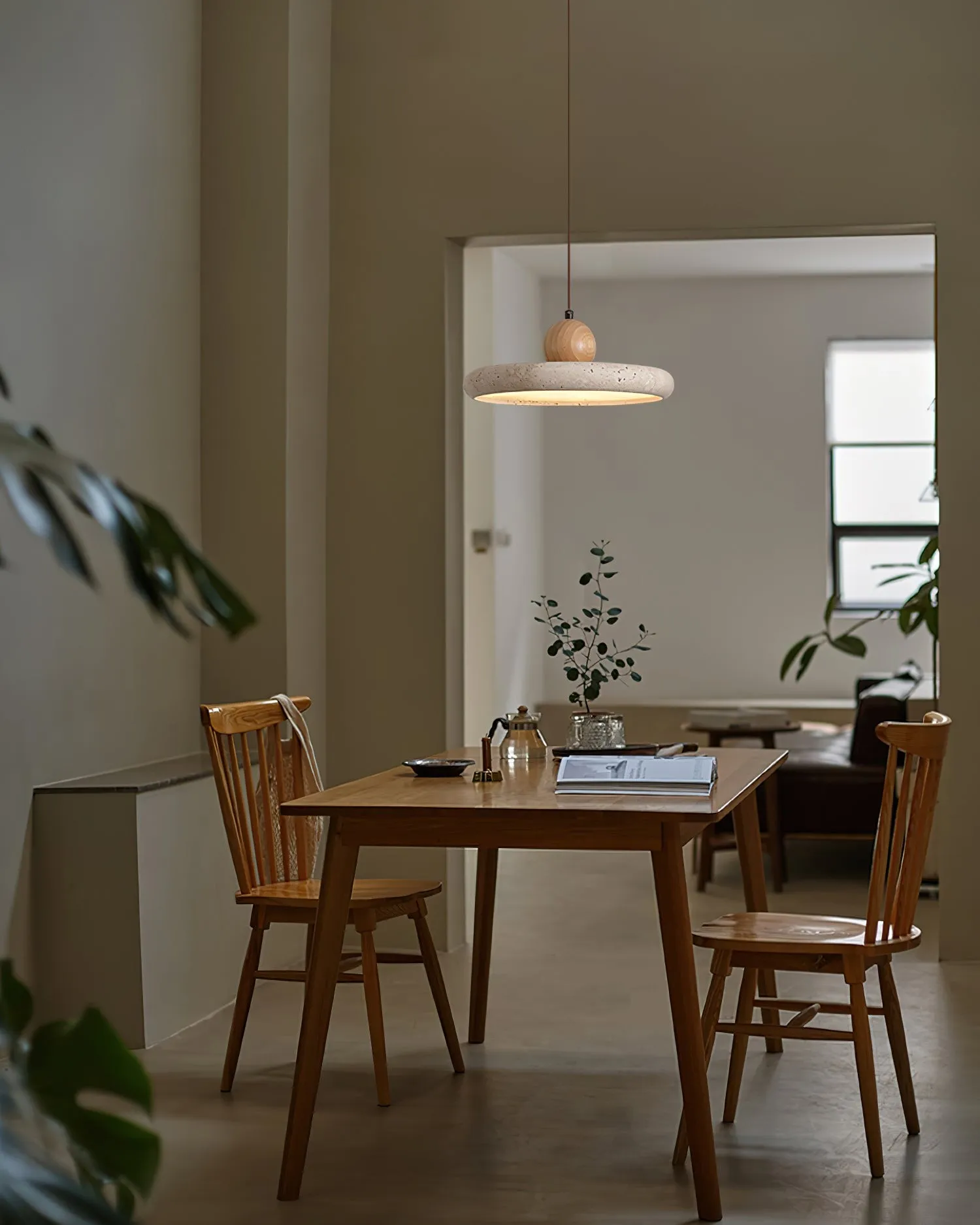 Modern Minimalist Wood Travertine Disc Pendant Light M241