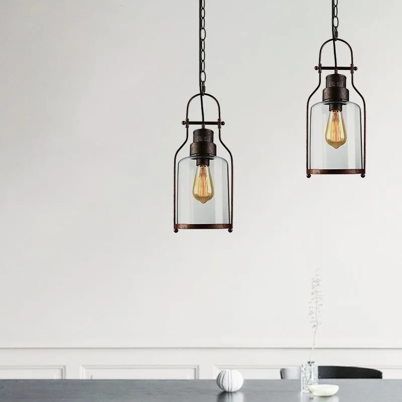 Industrial Vintage Iron Glass Jar 1-Light Pendant Light G30