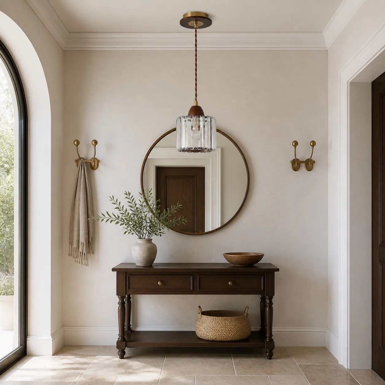 Crystal pendant light styled room view