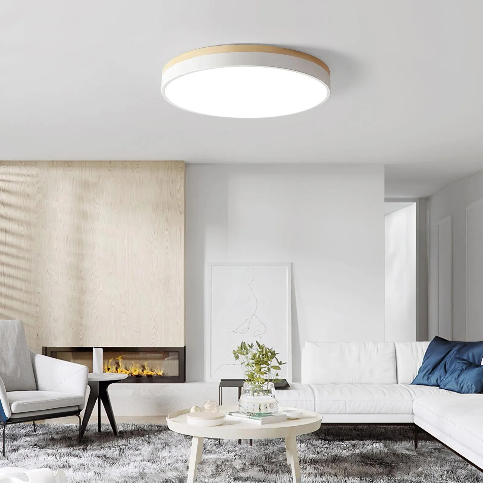 White Round Wooden Ceiling Lamp M298