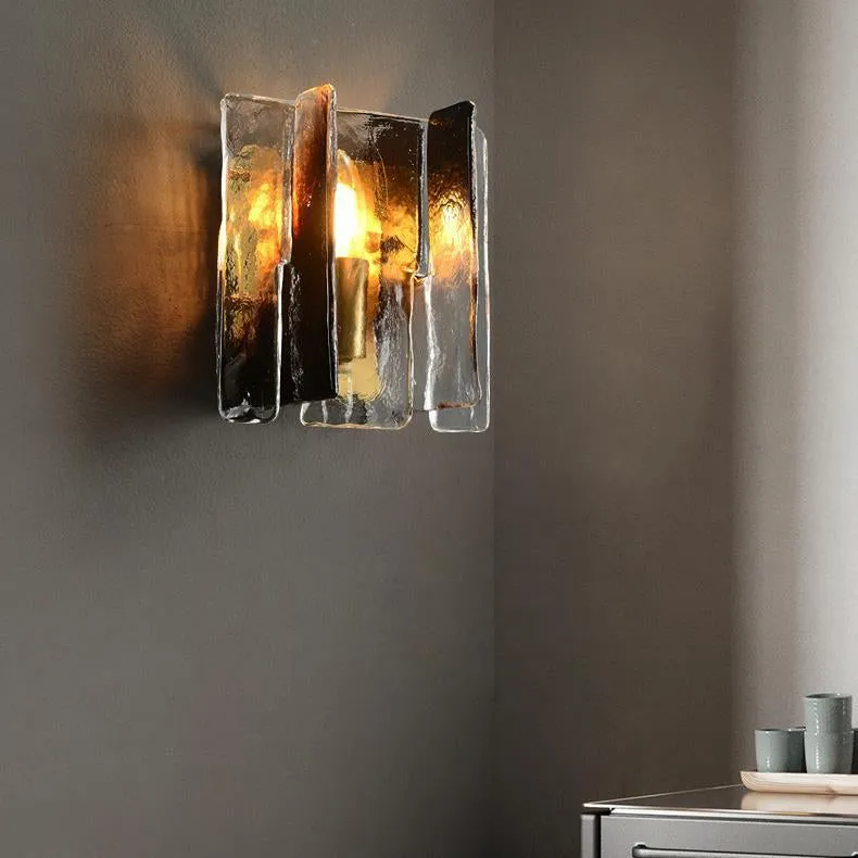 Modern Luxury Rectangle Copper Glass 1-Light Wall Sconce Lamp For Living Room T172