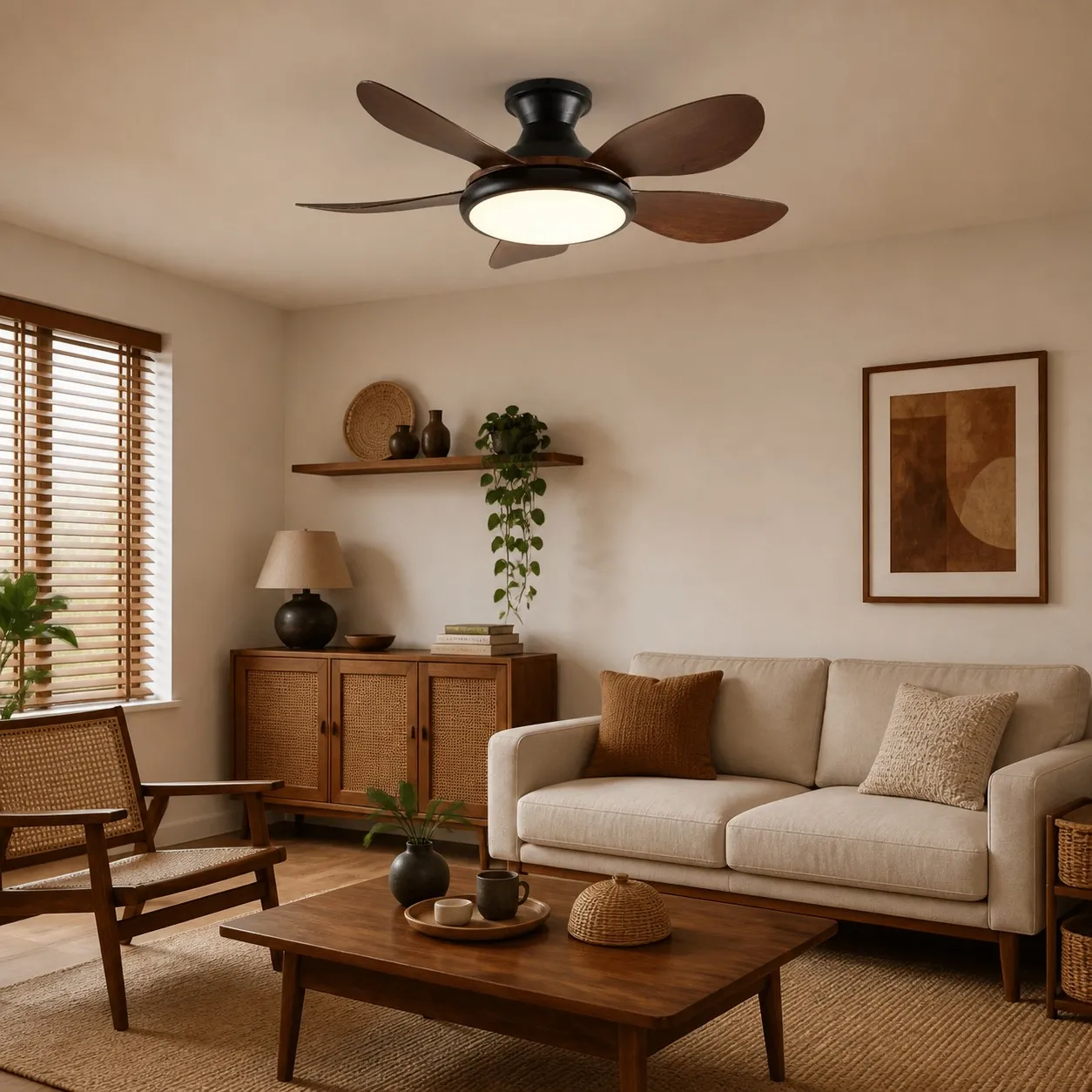 Vintage ceiling fan in a warm living room