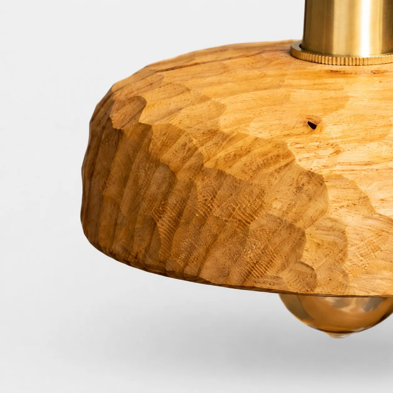 Hand-carved Wabi-Sabi wood pendant lamp