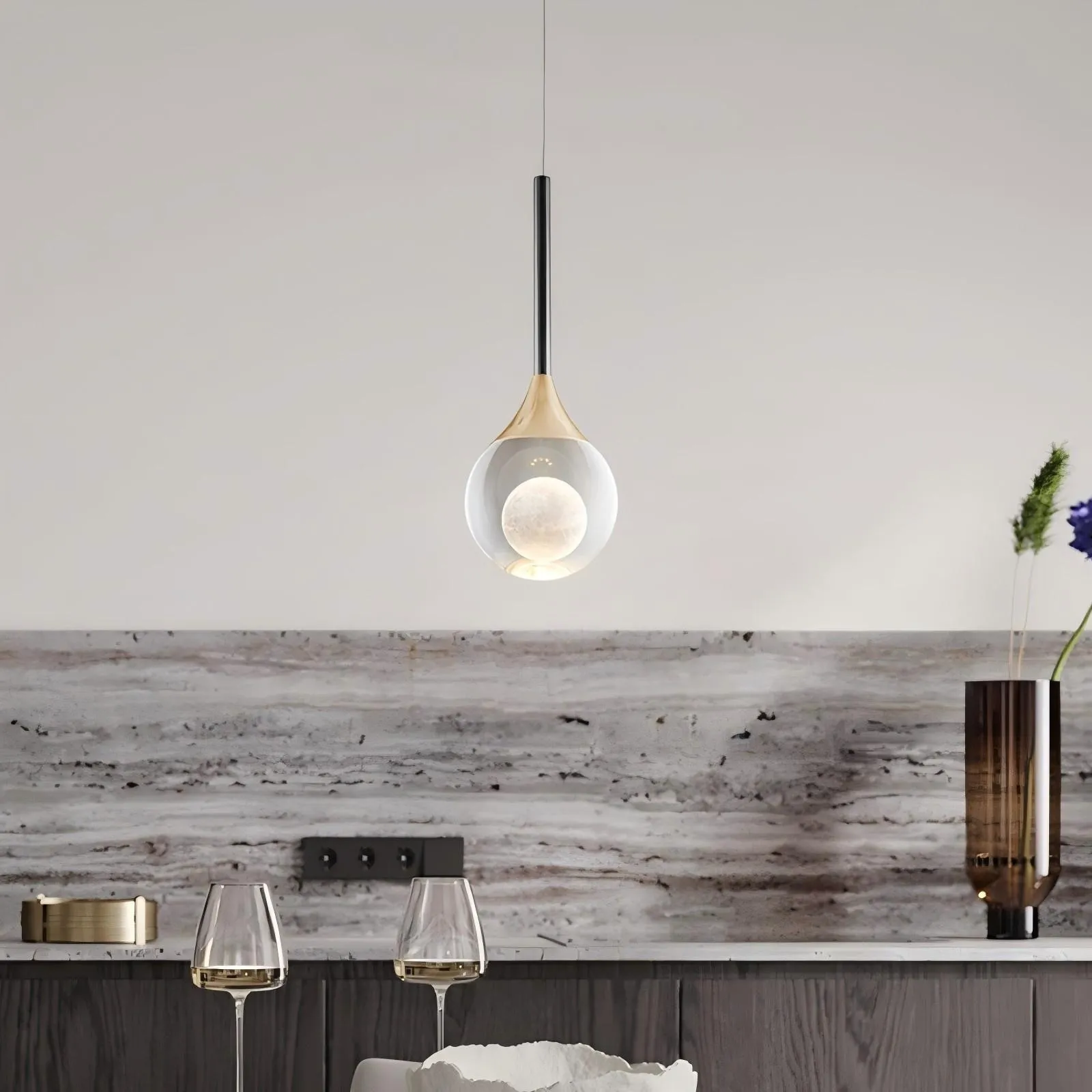 Moon Round Clear Glass Pendant Light S182