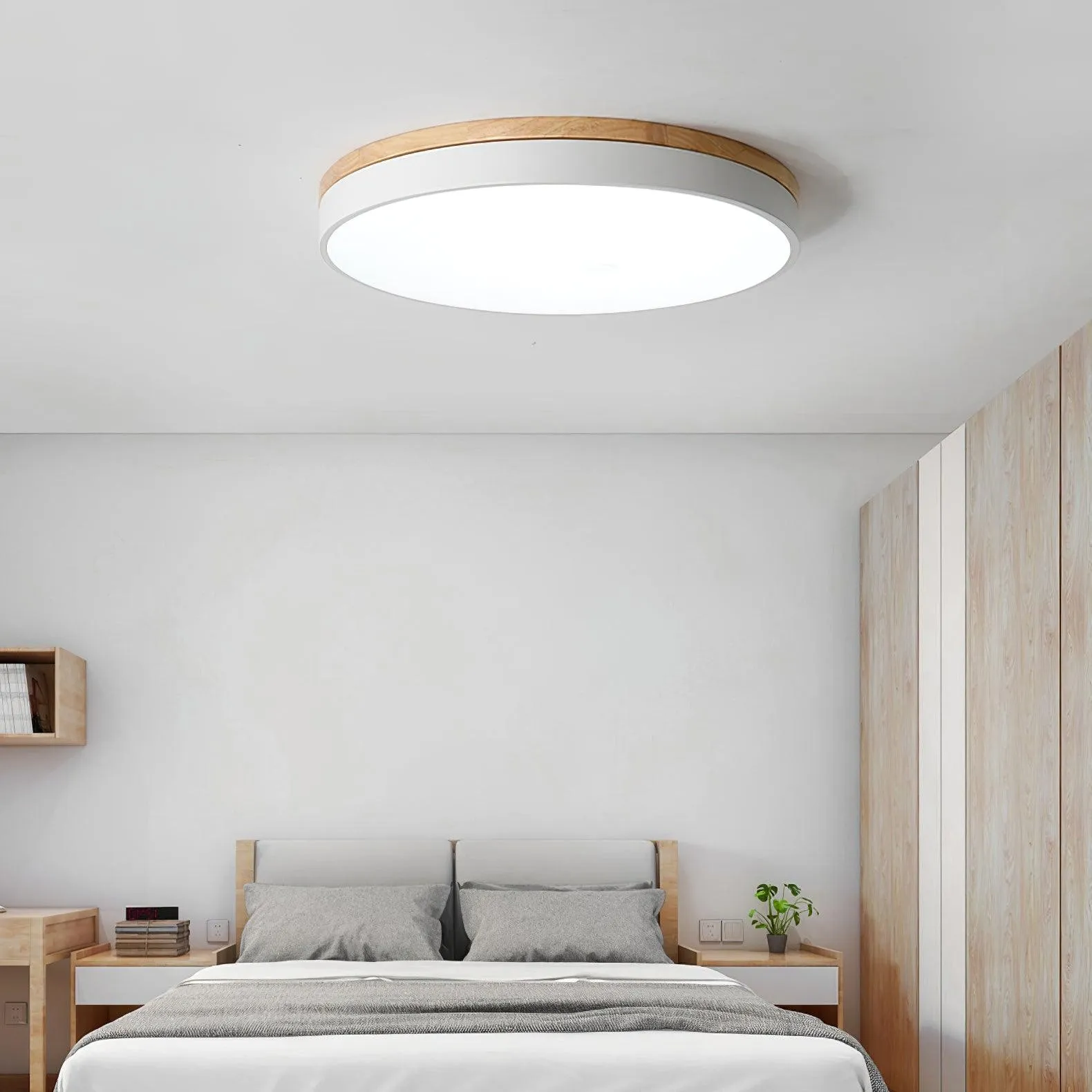 White Round Wooden Ceiling Lamp M298