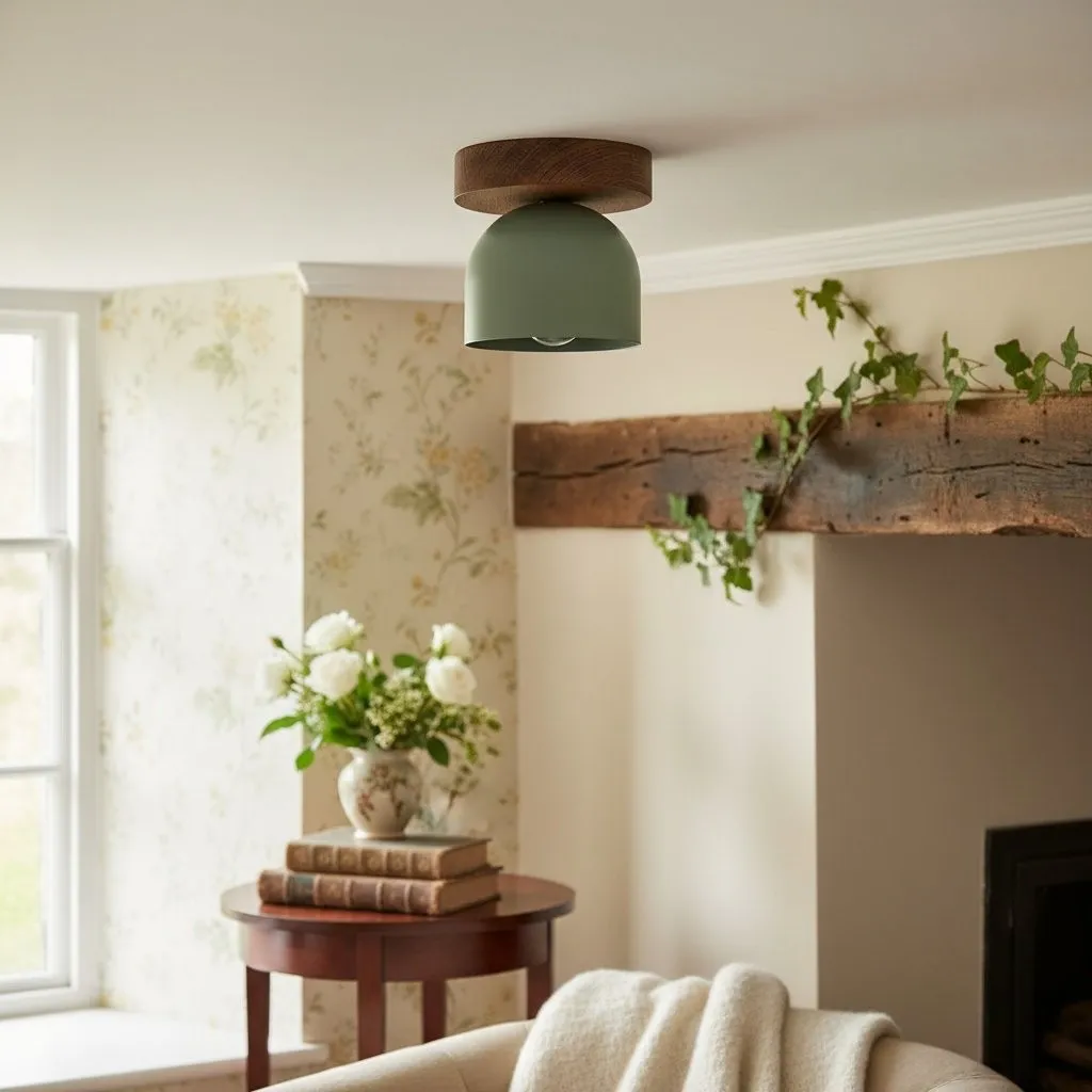 Metio Dome Modern Rustic Ceiling Light - Wooden and Metal Fusion T372