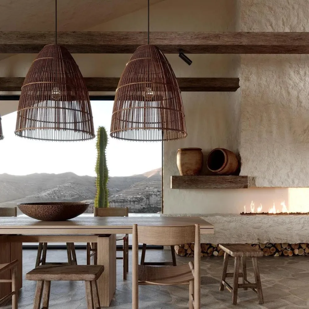 Runa Boho Rattan Pendant Light D831