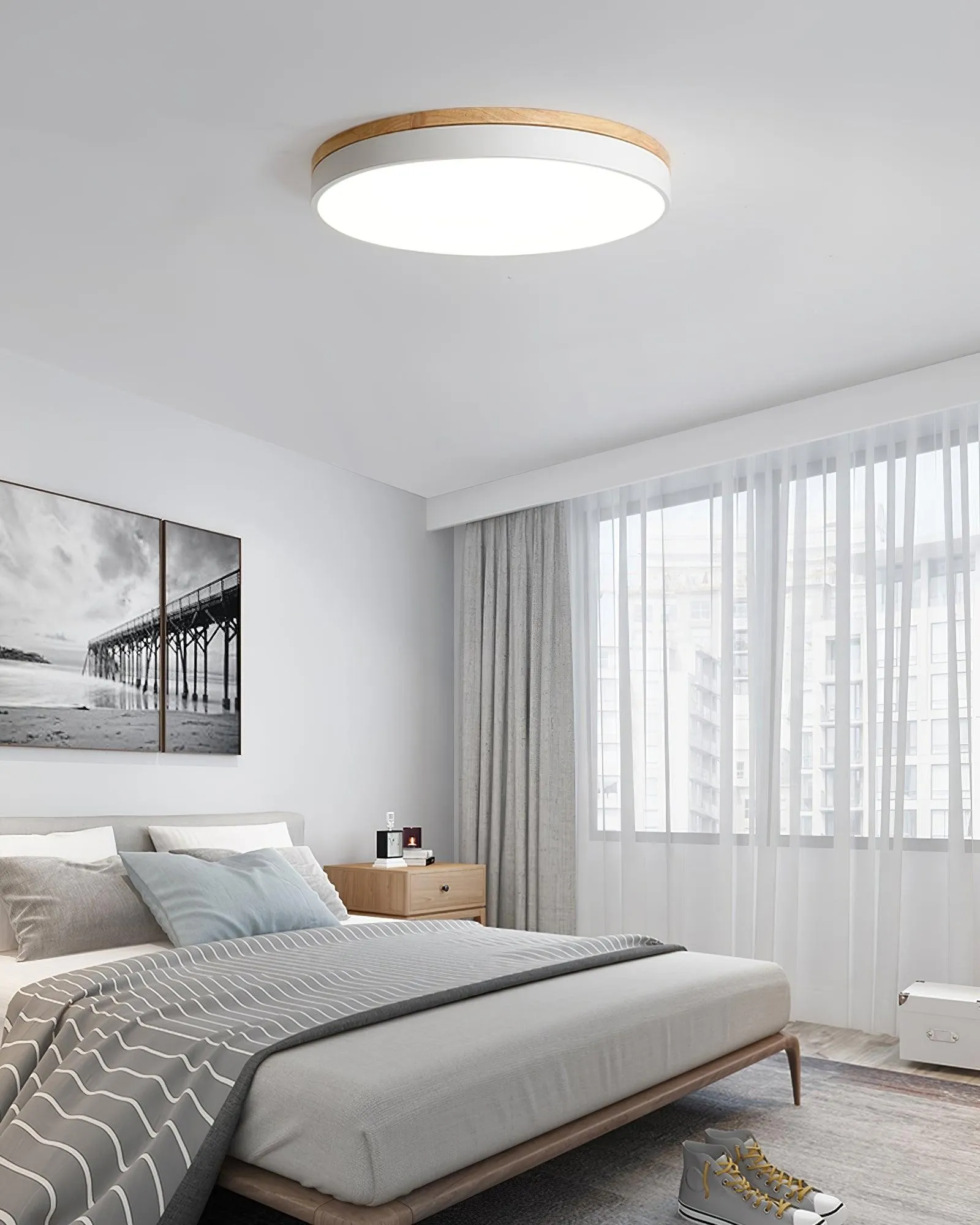 White Round Wooden Ceiling Lamp M298