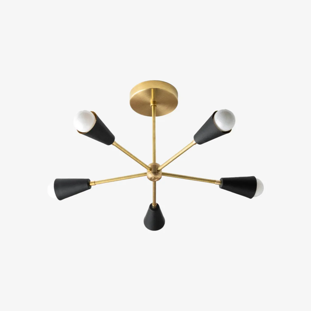 Pyralis Cone Semi Flush Brass Chandelier - Gold Modern Sputnik Light Fixture T299
