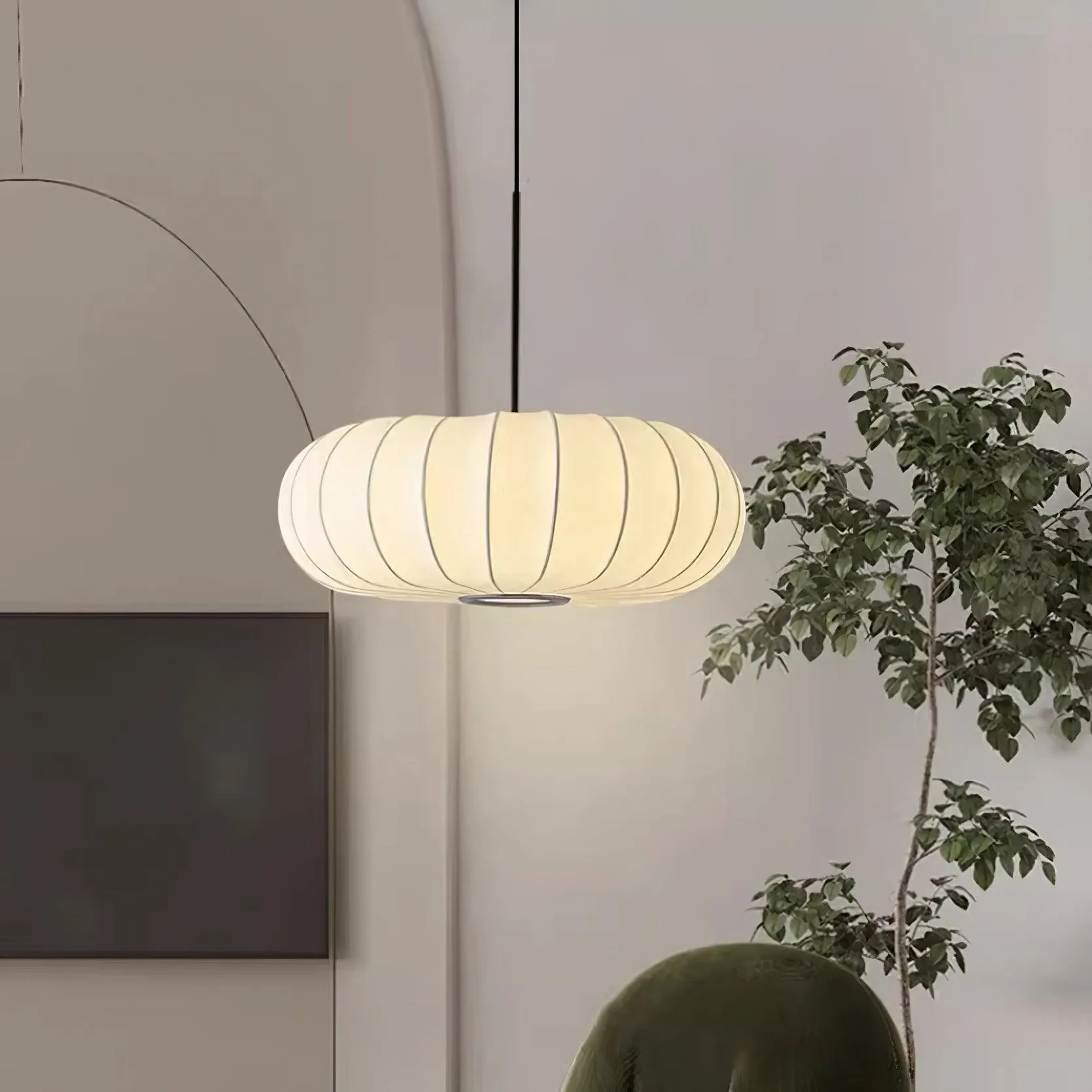 Simple Wabi-sabi White Lantern Fabric Pendant Lamp M105