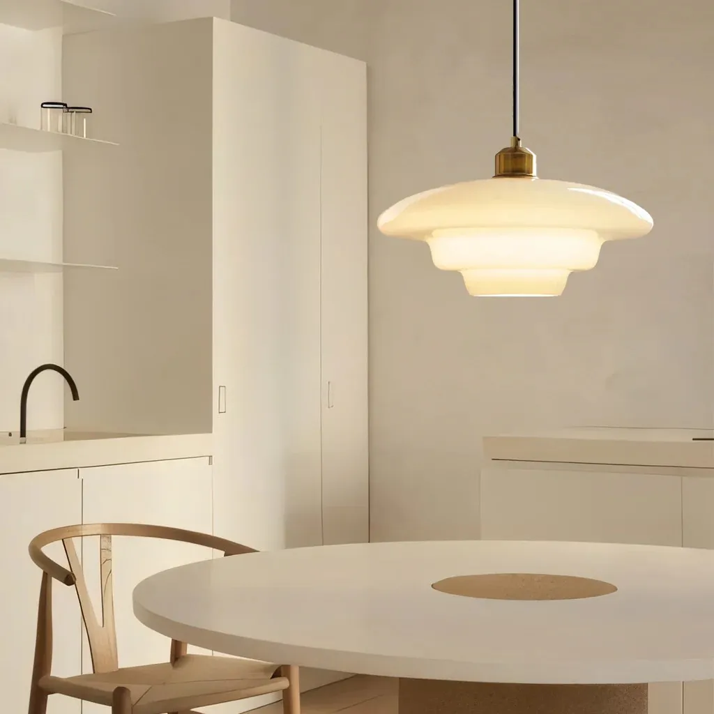 Mid-Century Art Milk White Glass Pendant Lamp S81