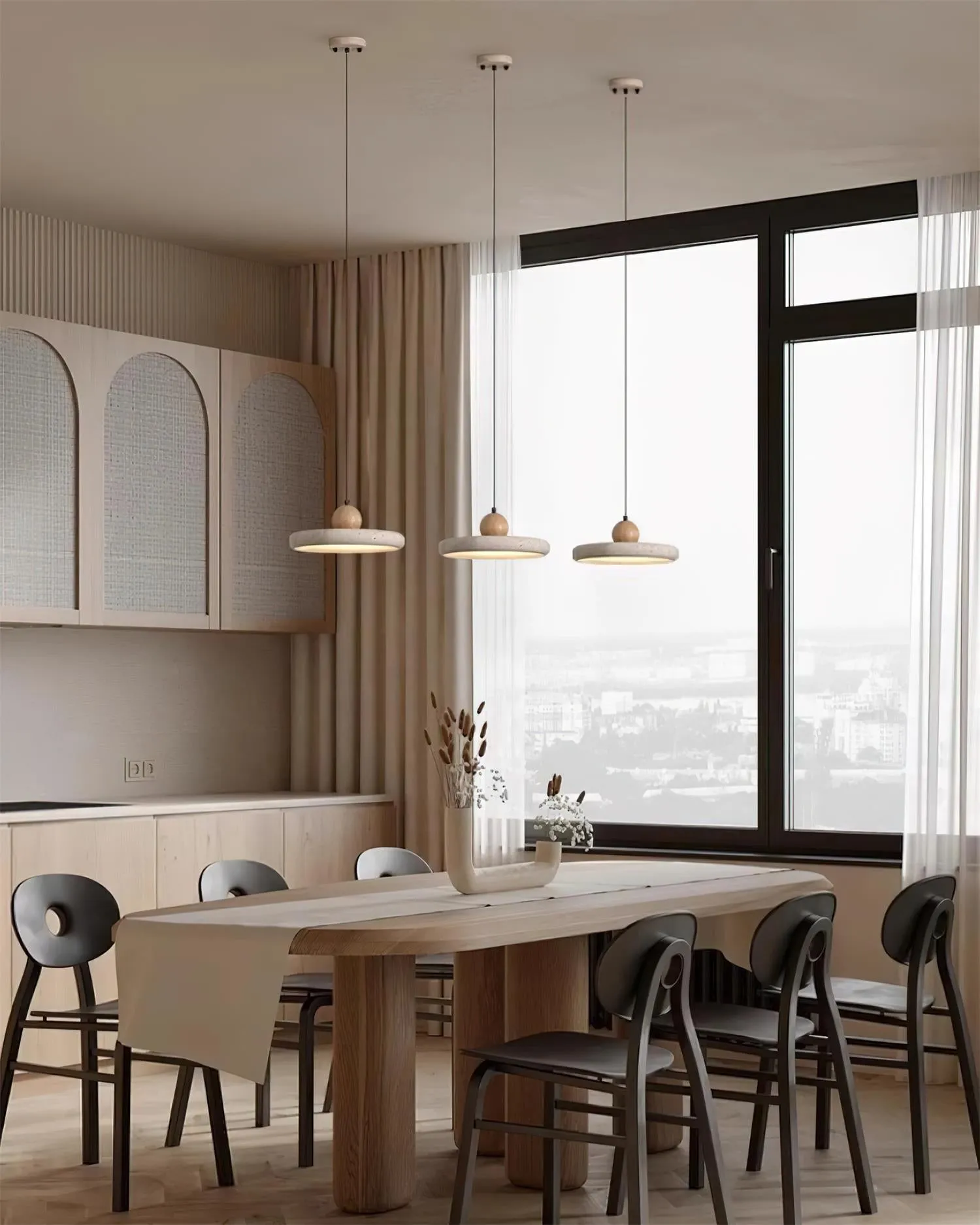 Modern Minimalist Wood Travertine Disc Pendant Light M241