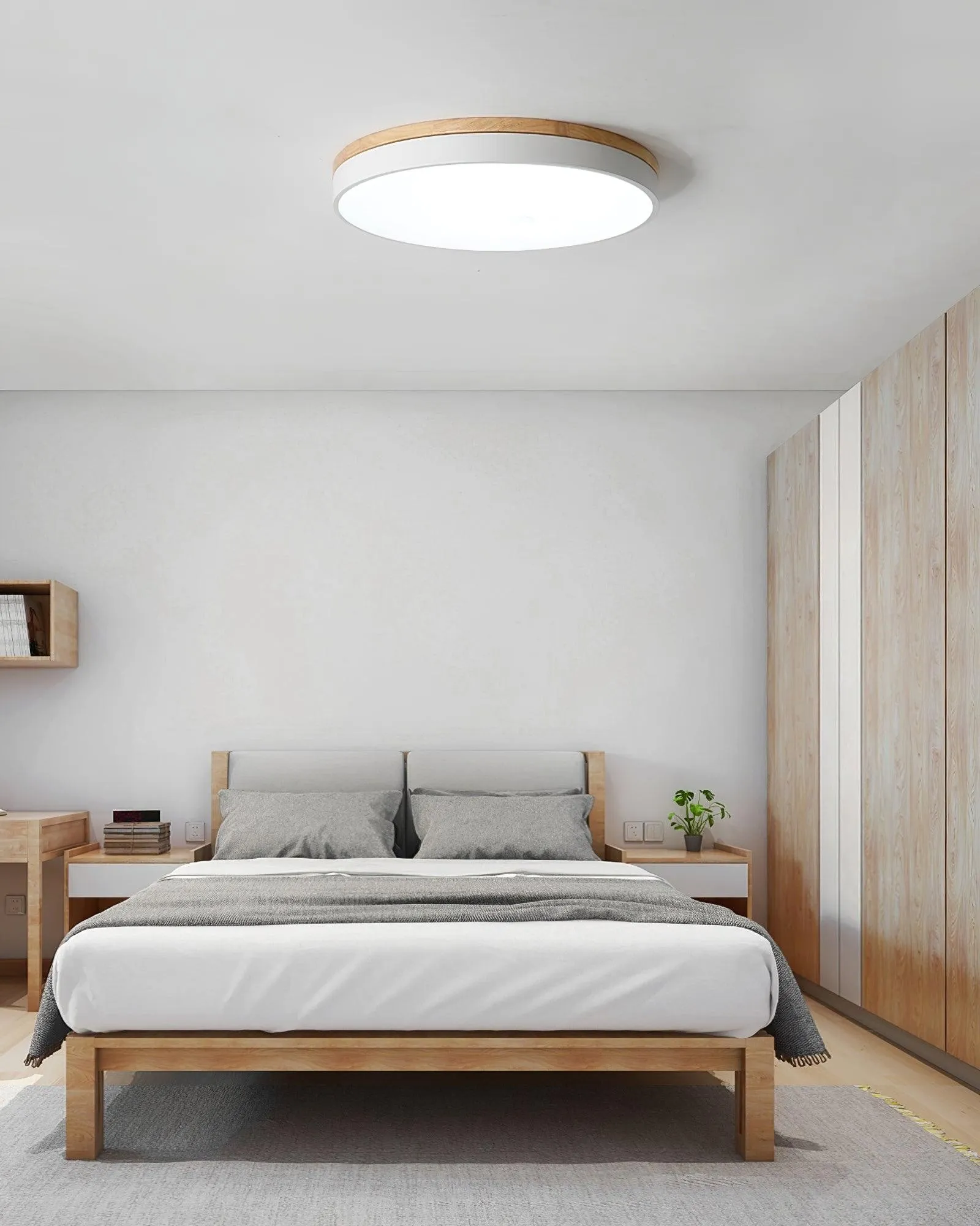 White Round Wooden Ceiling Lamp M298