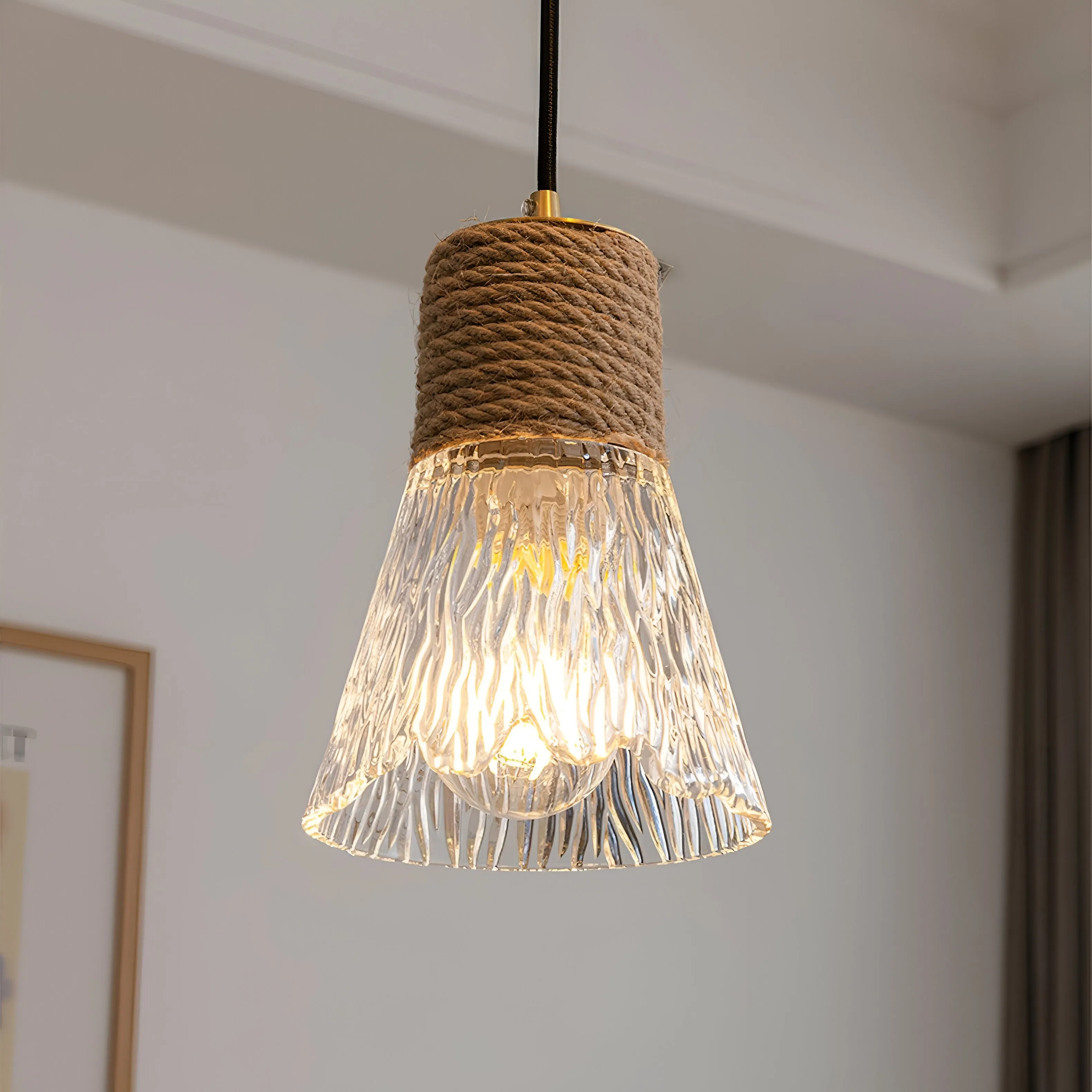 Nordic Hemp Rope Glass Pendant Light D938