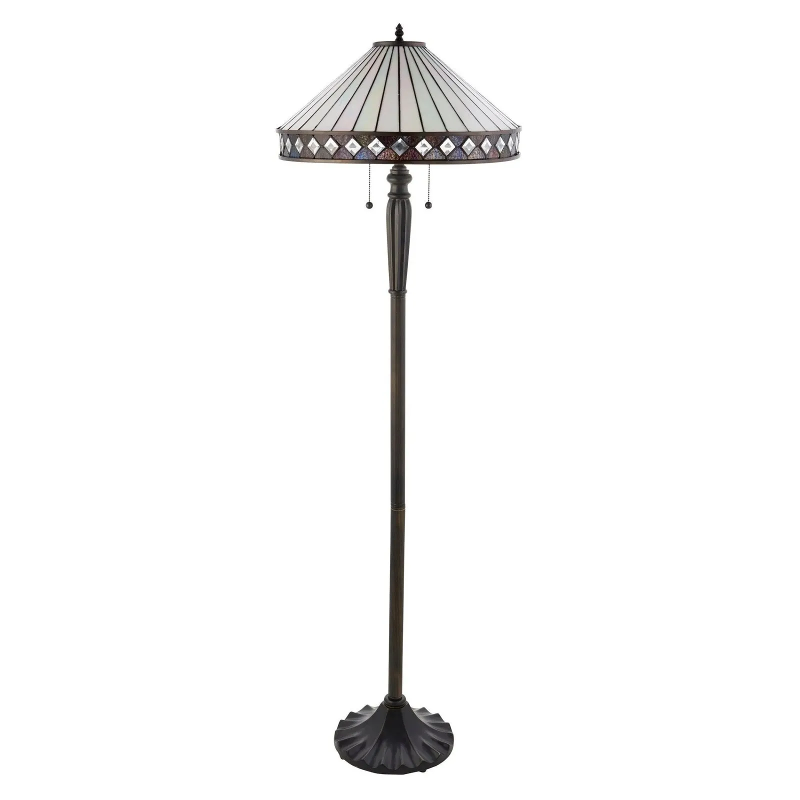TF Fargo Geometric Tiffany Style Lamp - Amber and Cream Glass Accent Lighting for Bedroom or Study T643
