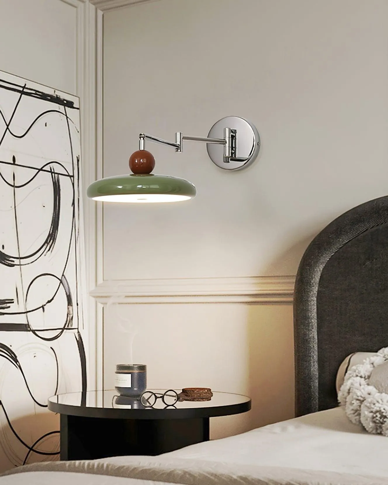 Cream Style Adjustable Swing Arm Disc Reading Wall Lamp M243