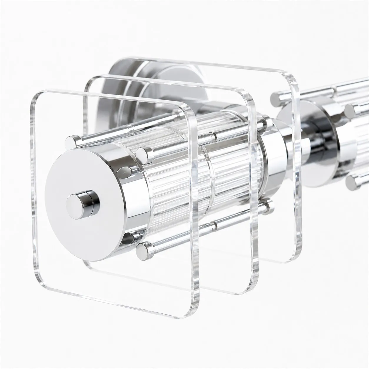 Horizontal Bauhaus wall lamp clear acrylic and chrome square detail